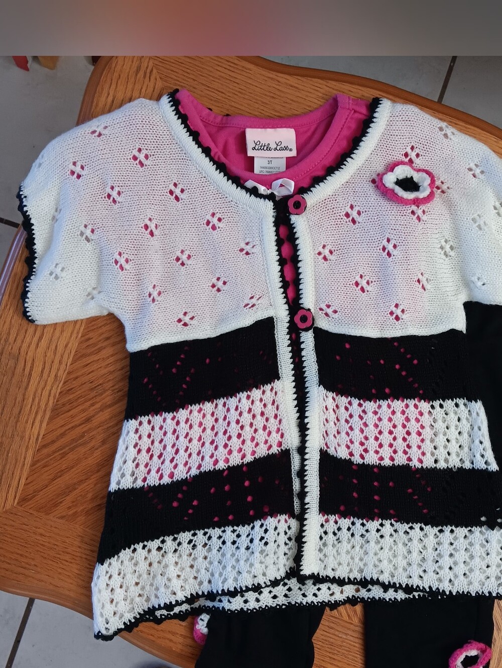 Little Lass Girls 3T Pink & Black Knit Outfit NWT 3 Piece Outfit